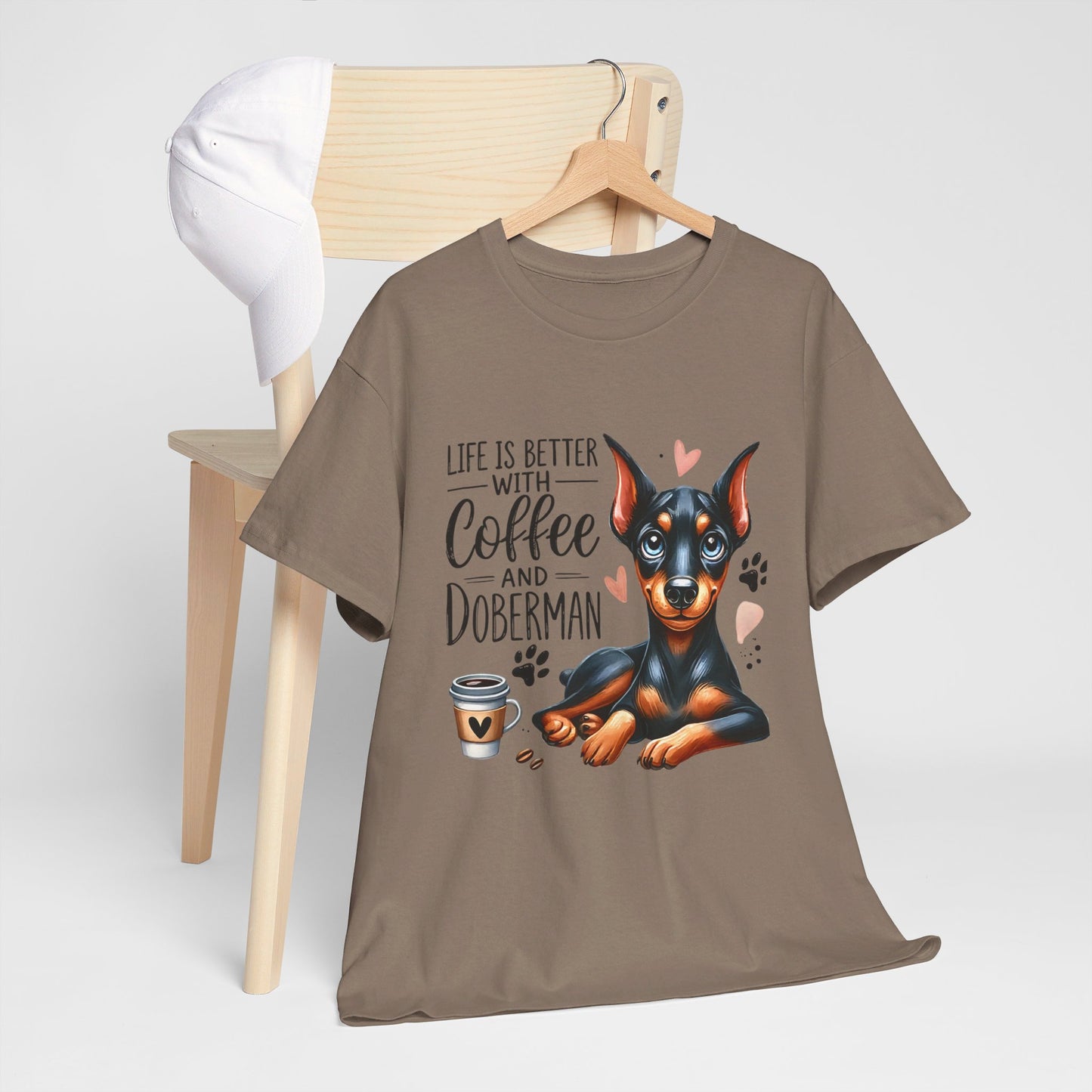 Life Is Better With Coffee And Doberman Unisex Heavy Cotton Tee