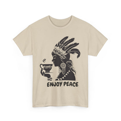 Enjoy Peace Coffee Indian Female Unisex Heavy Cotton Tee