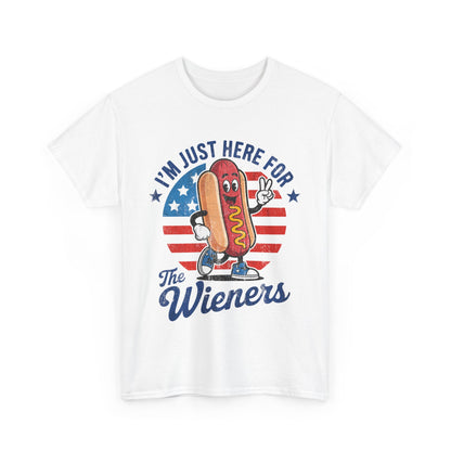 I'm Just Here For The Wieners Patriotic Humor Tee, Funny T-Shirt, BBQ Lover Gift, Summer Fun Shirt, Hot Dog Graphic Tee, 4th of July Celebration Apparel
