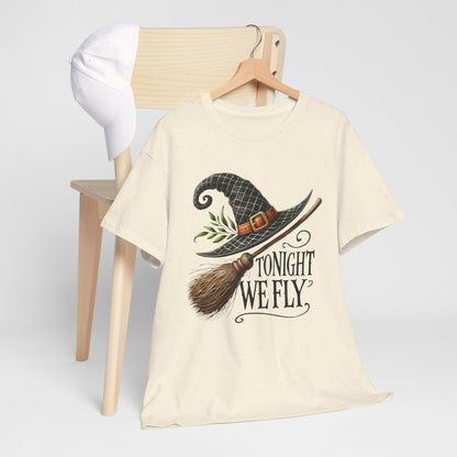 Tonight We Fly Halloween Witch Tee, Unisex Heavy Cotton T-Shirt, Spooky Shirt, Witchy Apparel, Fall Fashion, Tonight We Fly Shirt