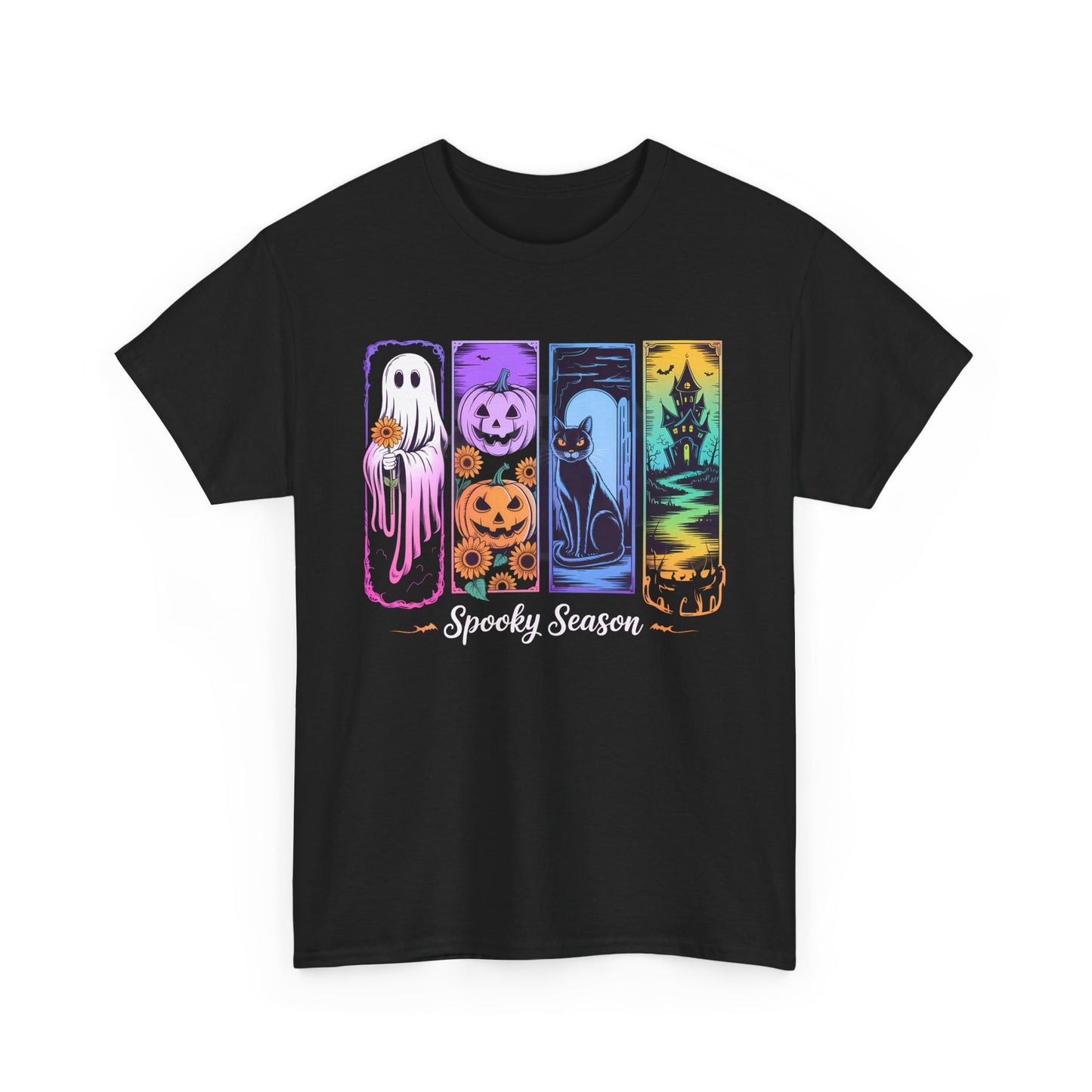 Spooky Season Unisex Heavy Cotton Tee, Halloween T-Shirt, Ghost and Pumpkin Shirt, Fall Apparel, Casual Wear, Party Outfit