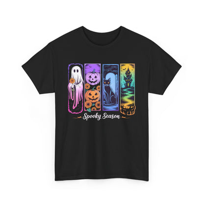 Spooky Season Unisex Heavy Cotton Tee, Halloween T-Shirt, Ghost and Pumpkin Shirt, Fall Apparel, Casual Wear, Party Outfit