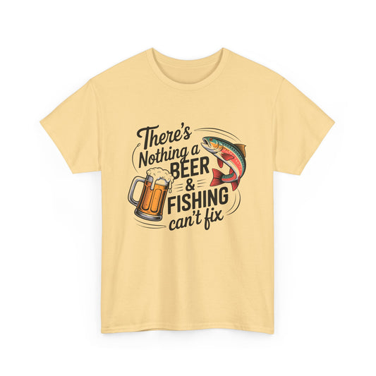 There's Nothing a Beer & Fishing Can't Fix Unisex Heavy Cotton Tee Perfect for Fishermen, Outdoor Lovers, Father's Day, Gifts,