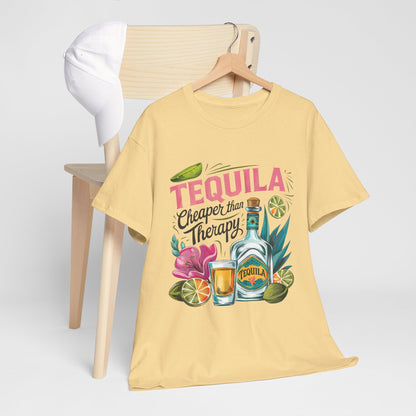 Tequila Cheaper Than Therapy Tee, Fun Party Shirt, Gift for Tequila Lovers, Unisex Cotton T-shirt, Summer Vibes Apparel, Casual Drinking Shirt