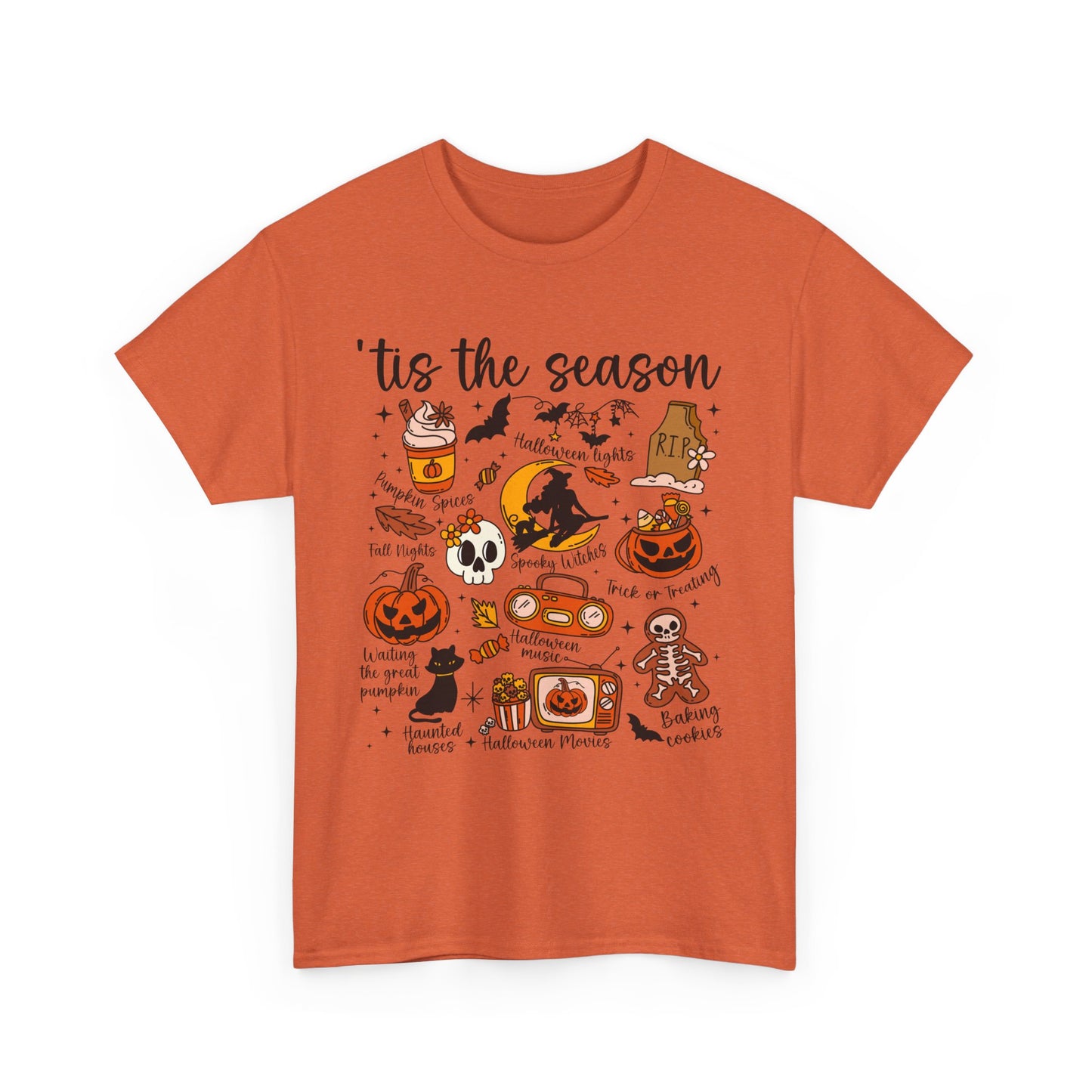 Tis The Season Halloween-Themed Unisex Heavy Cotton Tee, Festive Fall Shirt, Seasonal Graphic Tee, Perfect for Halloween Parties, Gifts