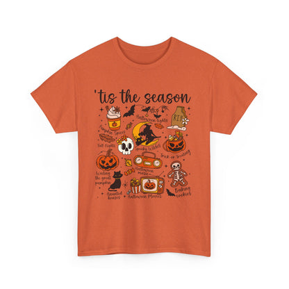 Tis The Season Halloween-Themed Unisex Heavy Cotton Tee, Festive Fall Shirt, Seasonal Graphic Tee, Perfect for Halloween Parties, Gifts