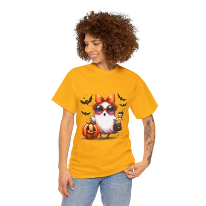 Coffee Girl Ghost Purse and Heals Unisex Heavy Cotton Tee