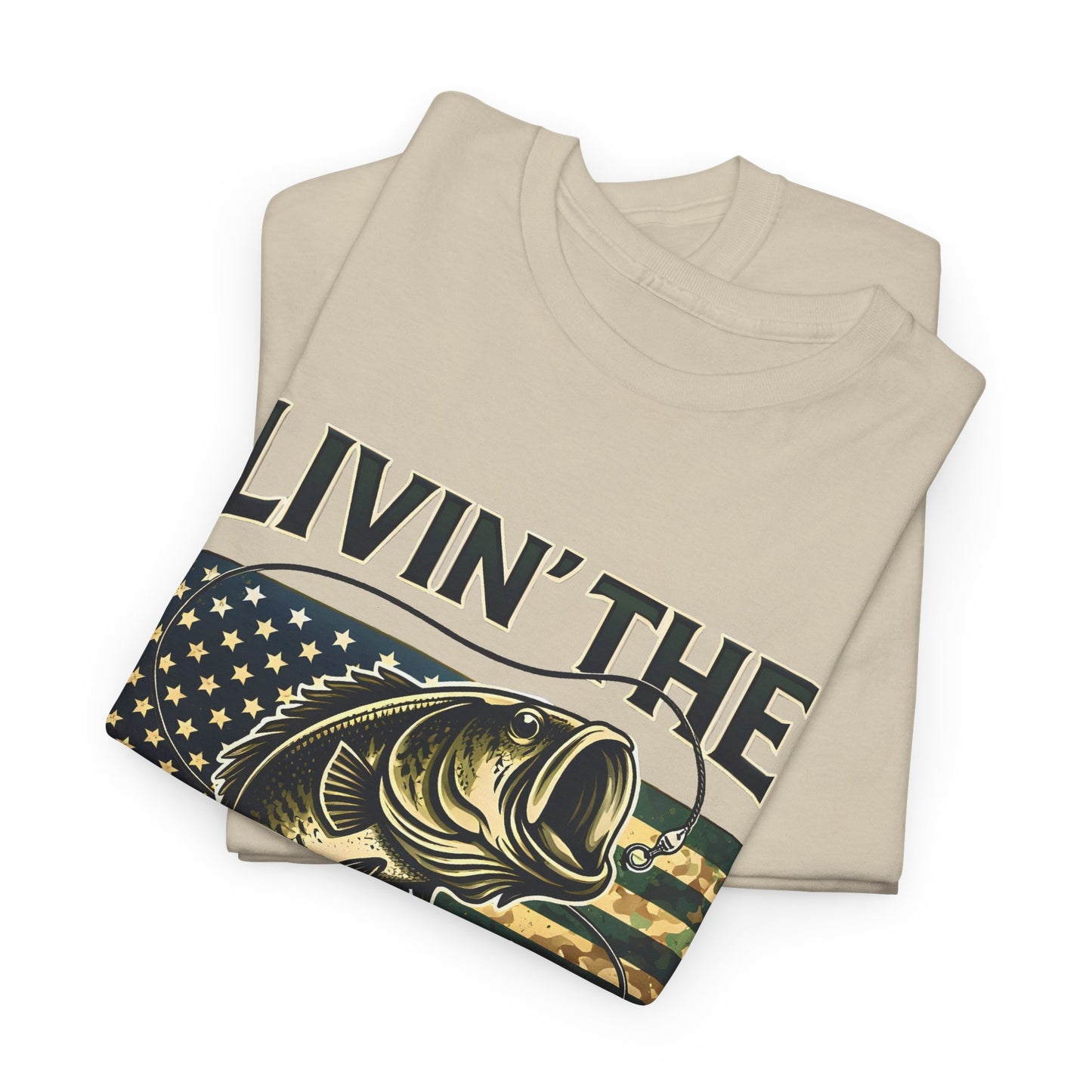 Livin' The Reel Life Fishing T-Shirt – Bass & American Flag Graphic