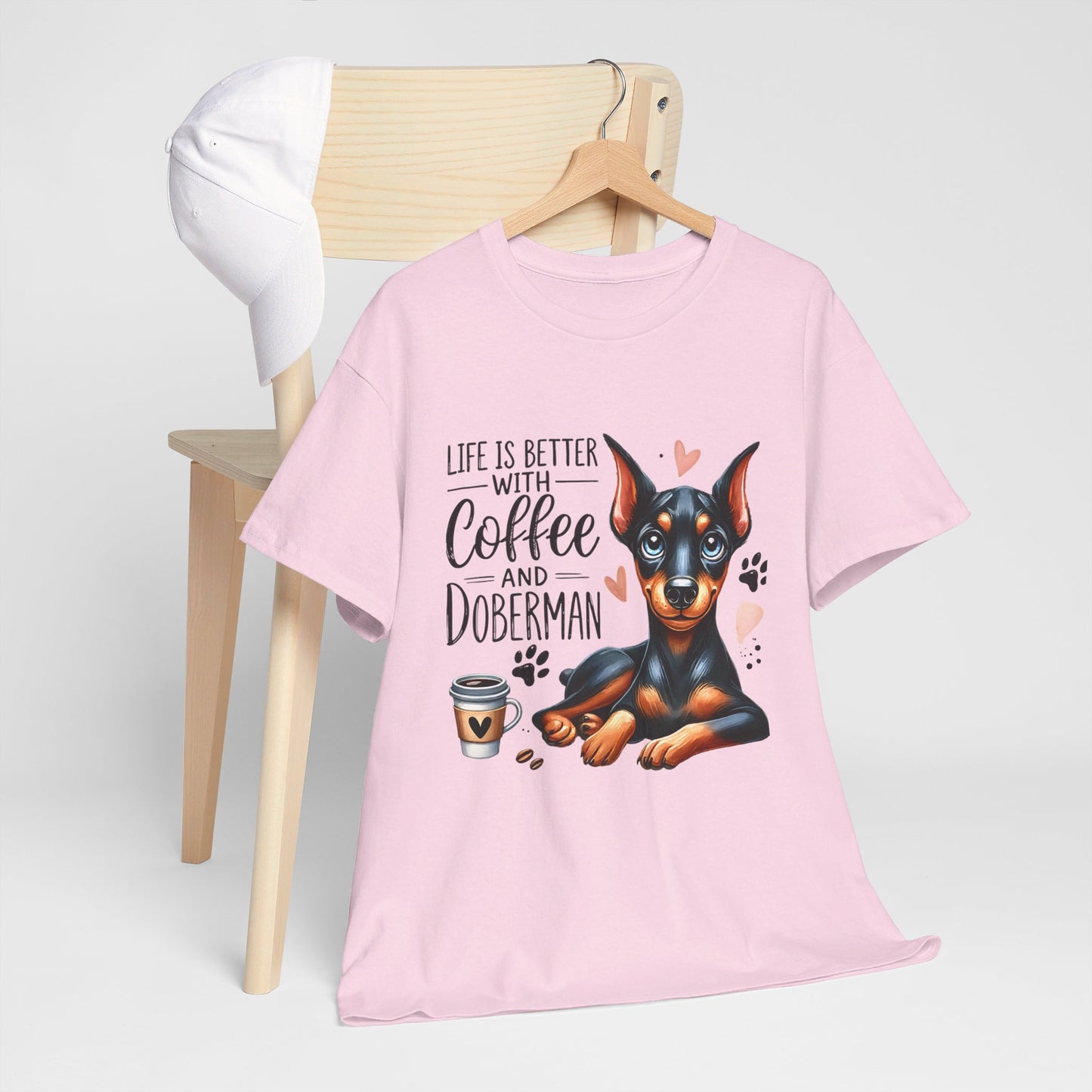 Life Is Better With Coffee And Doberman Unisex Heavy Cotton Tee