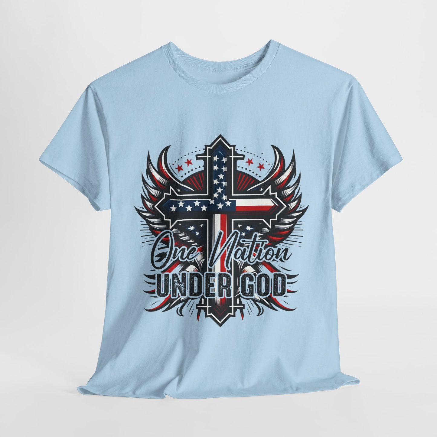 One Nation Under God Patriotic Faith Tee, Unisex Heavy Cotton Tee, Christian Apparel, Memorial Day Shirt, Independence Day Clothing, Gift for Believers