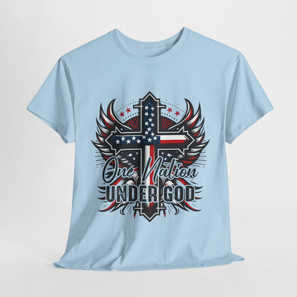 One Nation Under God Patriotic Faith Tee, Unisex Heavy Cotton Tee, Christian Apparel, Memorial Day Shirt, Independence Day Clothing, Gift for Believers