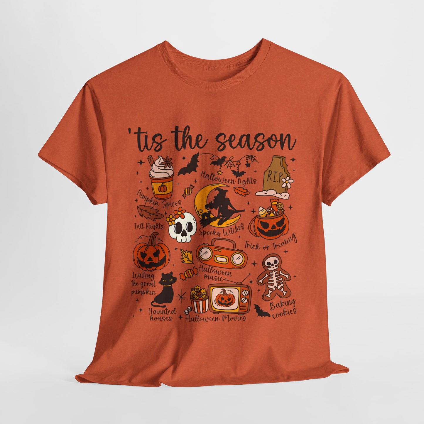 Tis The Season Halloween-Themed Unisex Heavy Cotton Tee, Festive Fall Shirt, Seasonal Graphic Tee, Perfect for Halloween Parties, Gifts
