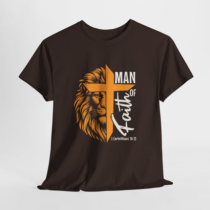 Man of Faith Lion Cross T-Shirt — Christian Faith Tee (1 Corinthians 16:13)