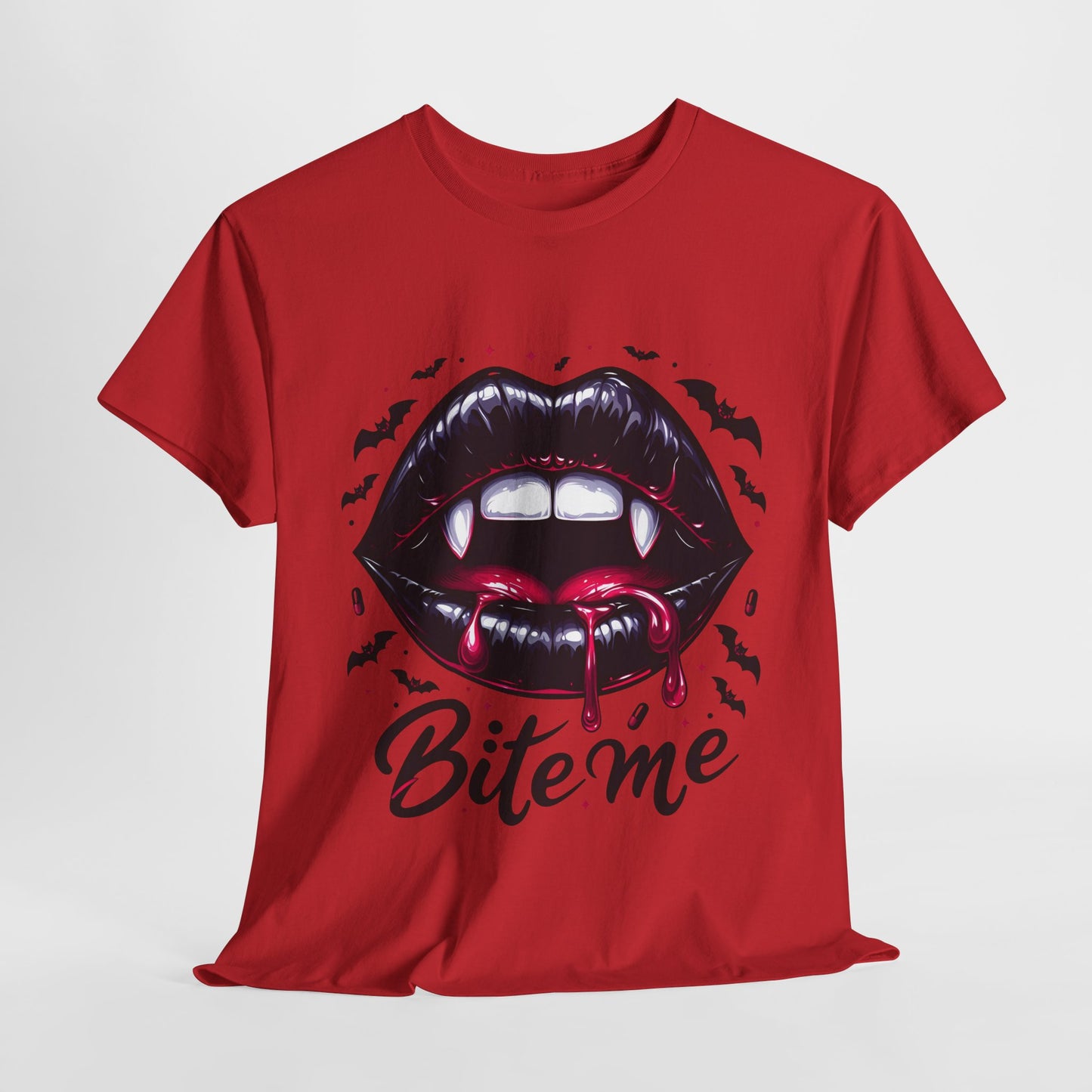 Bite Me Vampire Lover Tee - Unisex Heavy Cotton Tee for Halloween, Spooky Parties, Gothic Style, Perfect for Costume Wear or Everyday Casual
