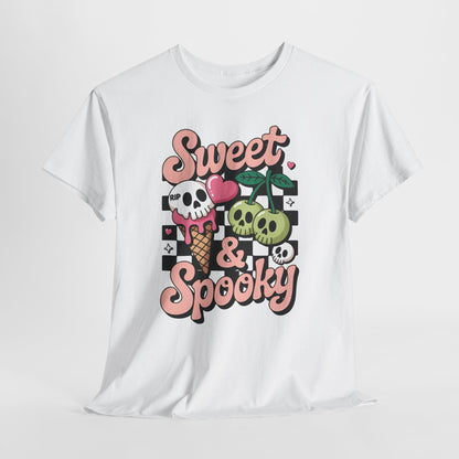 Sweet & Spooky Unisex Heavy Cotton Tee - Halloween T-Shirt, Cute Spooky Top, Graphic Tee, Kawaii Halloween Apparel, Gift for Horror Lovers