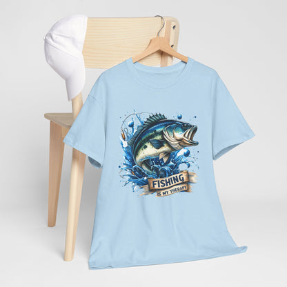 Fishing Is My Therapy Unisex Heavy Cotton Tee, Fishing Shirt, Outdoor Apparel, Gift for Fishermen, Comfortable Graphic Tee