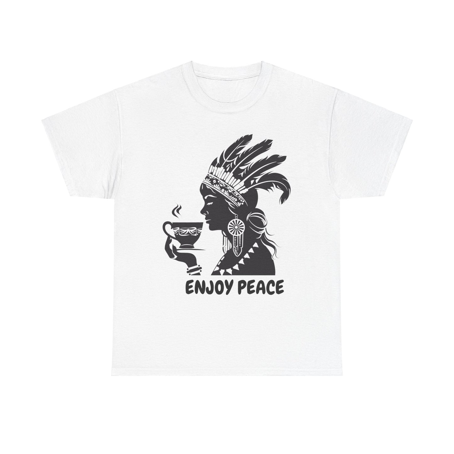 Enjoy Peace Coffee Indian Female Unisex Heavy Cotton Tee