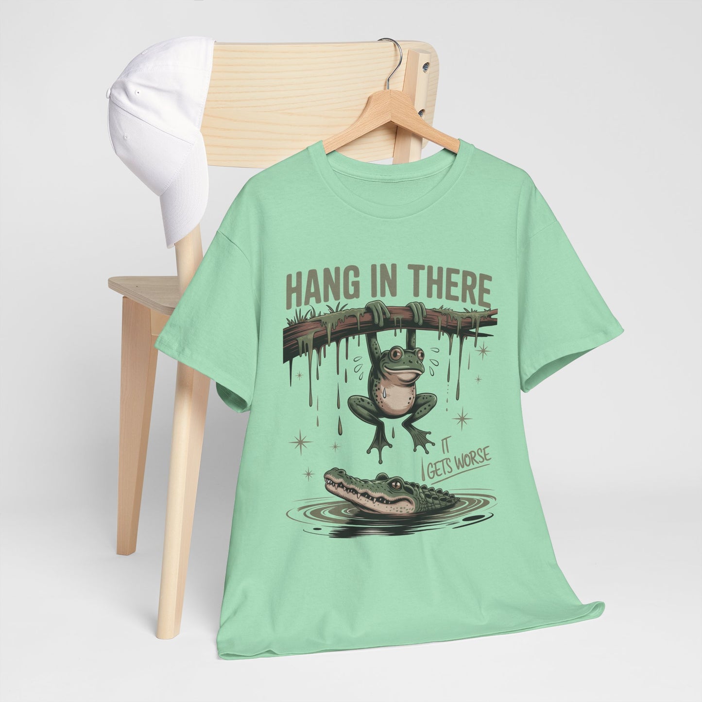 Hang In There Motivational Frog Tee Shirt, Fun Graphic Tee, Gift for Friends, Positive Vibe T-Shirt, Casual Everyday Wear