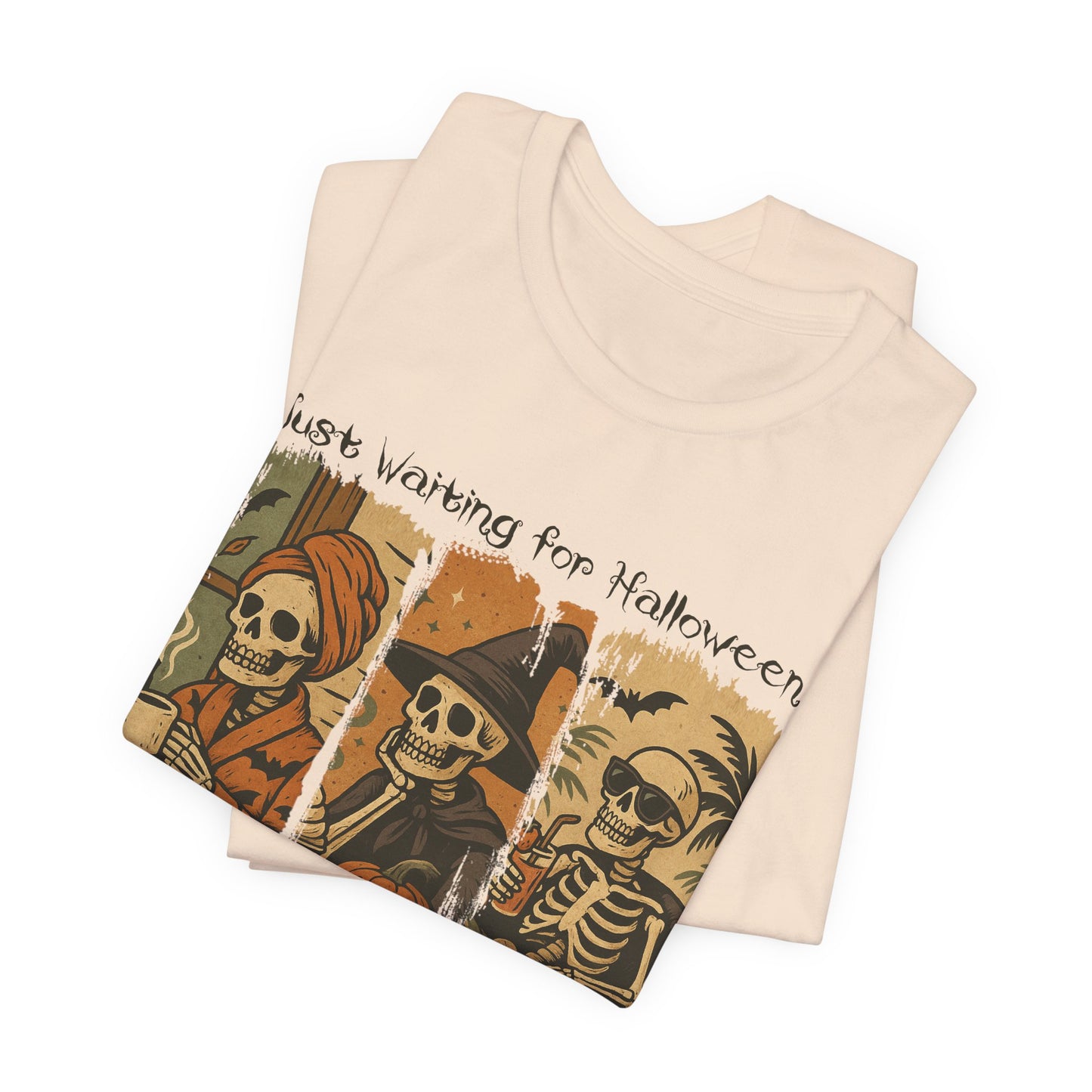 Just Waiting For Halloween Skeleton Tee, Unisex T-Shirt, Spooky Seasonal Wear, October Costume Top, Fun Fall Apparel