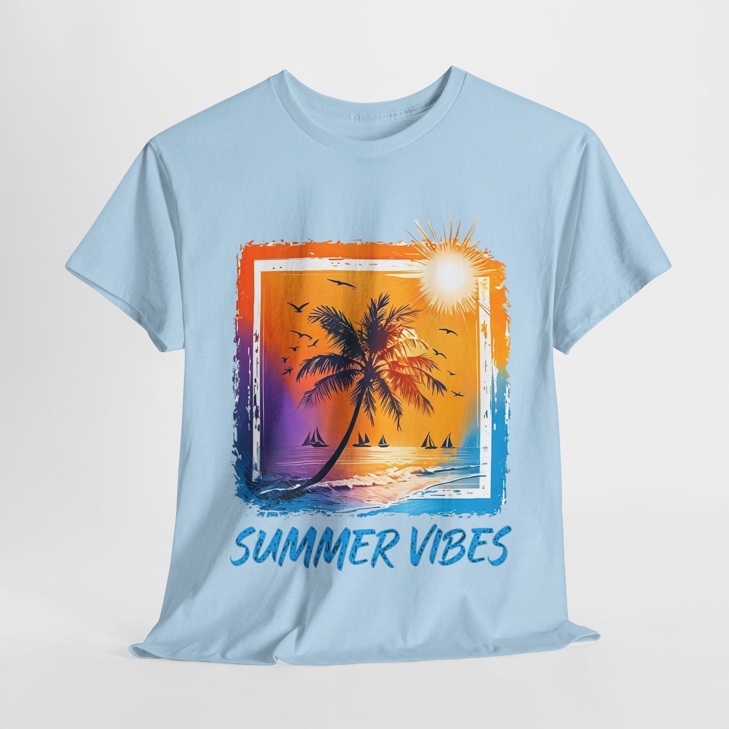 Summer Vibes Unisex Heavy Cotton Tee | Relaxed Fit T-Shirt for Beach Lovers, Vacation Wear, Summer Parties, Gift for Him/Her, Casual Style