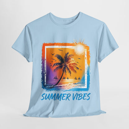 Summer Vibes Unisex Heavy Cotton Tee | Relaxed Fit T-Shirt for Beach Lovers, Vacation Wear, Summer Parties, Gift for Him/Her, Casual Style