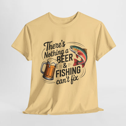There's Nothing a Beer & Fishing Can't Fix Unisex Heavy Cotton Tee Perfect for Fishermen, Outdoor Lovers, Father's Day, Gifts,