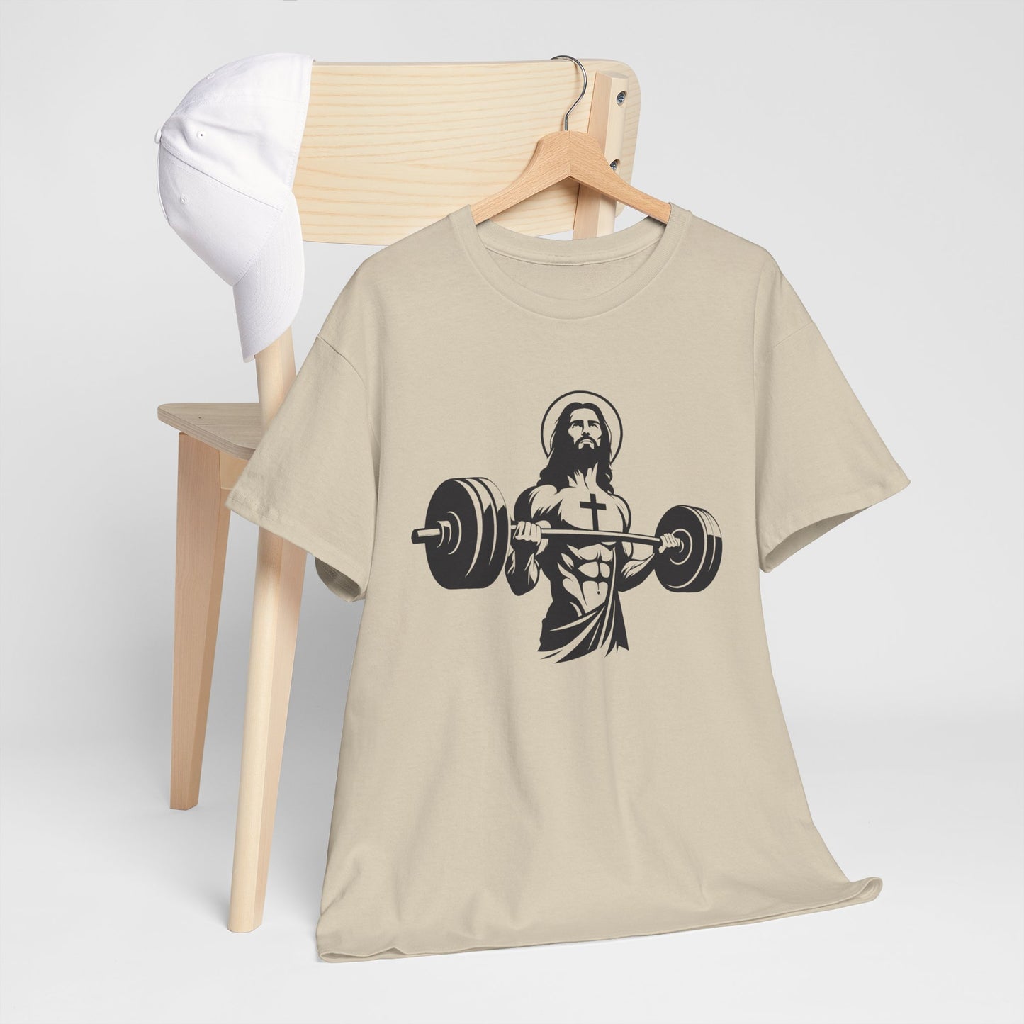 Jesus Lifting Weights T-Shirt — Christian Gym Tee