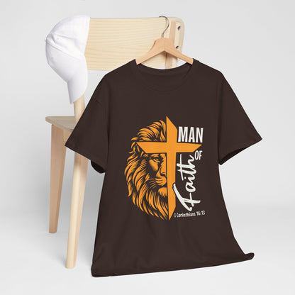 Man of Faith Lion Cross T-Shirt — Christian Faith Tee (1 Corinthians 16:13)