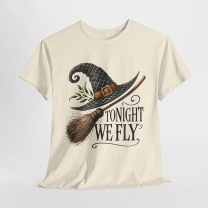 Tonight We Fly Halloween Witch Tee, Unisex Heavy Cotton T-Shirt, Spooky Shirt, Witchy Apparel, Fall Fashion, Tonight We Fly Shirt