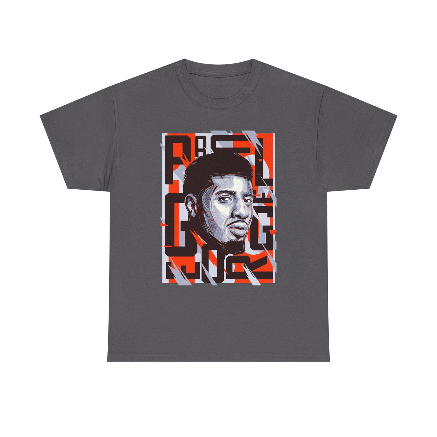 Paul George Graphic Portrait Tee — Bold Red & Gray Urban Portrait T‑Shirt