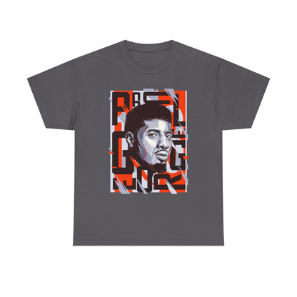Paul George Graphic Portrait Tee — Bold Red & Gray Urban Portrait T‑Shirt