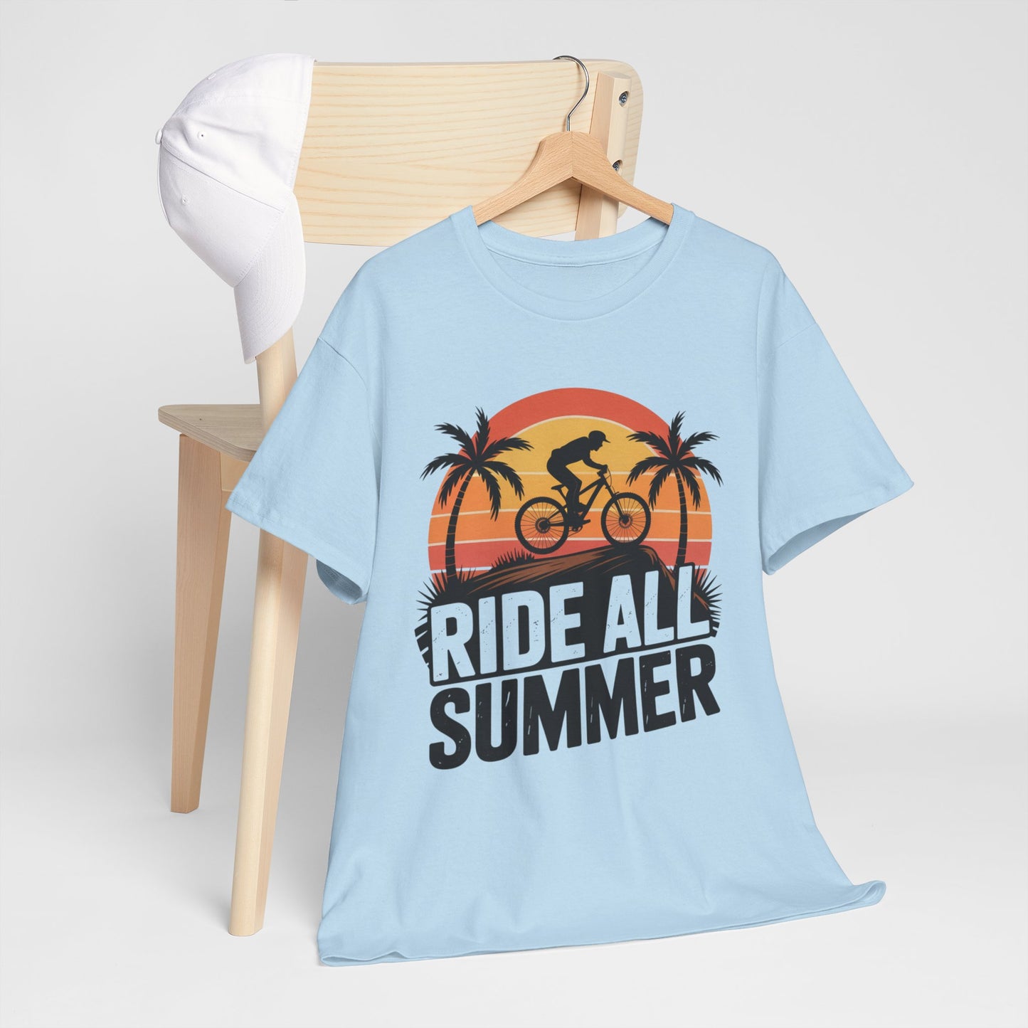Ride All Summer T-Shirt — Retro Sunset Bike Tee for Cyclists