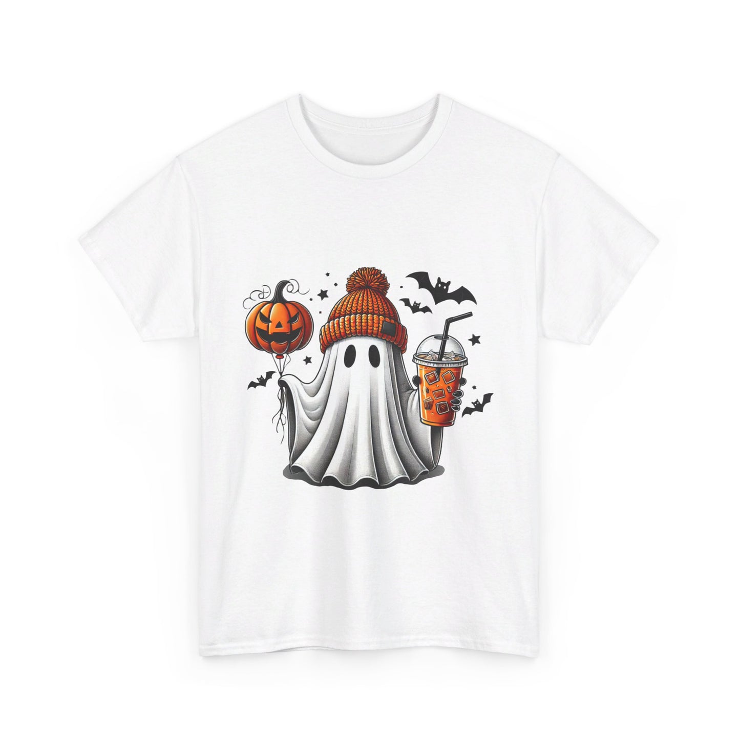 Halloween Coffee Ghost Unisex Heavy Cotton Tee