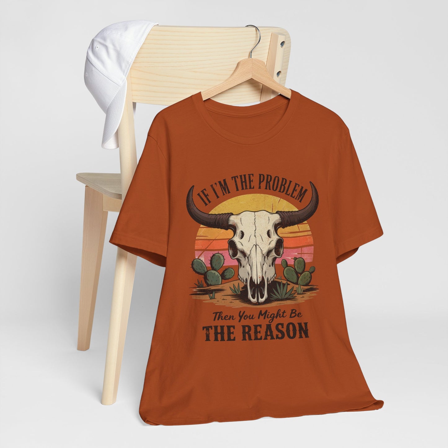If I'm the Problem Then You Might Be the Reason, Bohemian Skull Graphic Tee Casual Summer Shirt, Fun Gift for Friends, Music