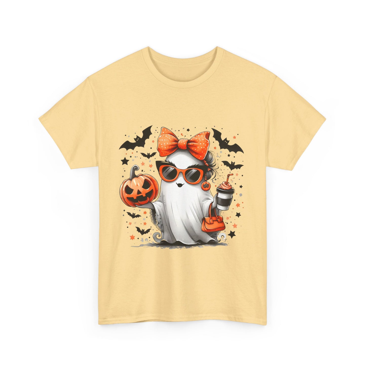 Halloween Cute Coffee Ghost Unisex Heavy Cotton Tee