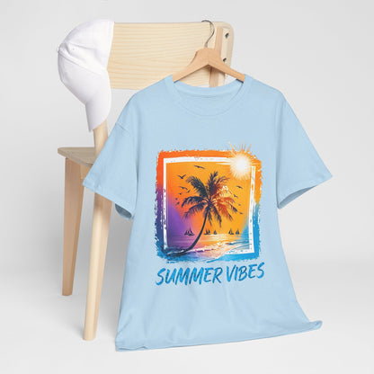 Summer Vibes Unisex Heavy Cotton Tee | Relaxed Fit T-Shirt for Beach Lovers, Vacation Wear, Summer Parties, Gift for Him/Her, Casual Style
