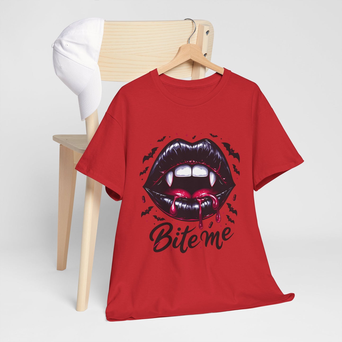 Bite Me Vampire Lover Tee - Unisex Heavy Cotton Tee for Halloween, Spooky Parties, Gothic Style, Perfect for Costume Wear or Everyday Casual
