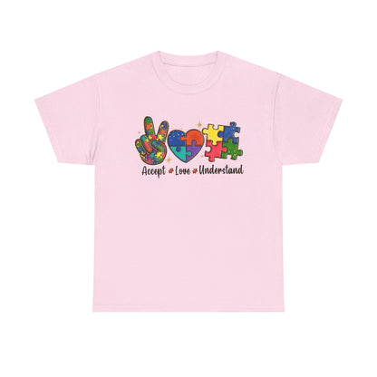 Accept Love Understand Puzzle Design Unisex Heavy Cotton Tee