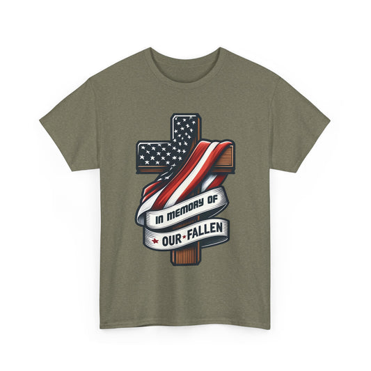 In Memory of Our Fallen American Flag Cross Unisex Heavy Cotton Tee