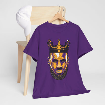 Lebron James Purple King Head Graphic Tee, Unisex Heavy Cotton Tee, Basketball Fan Shirt, Gift for Sports Lovers, Cool Casual Wear