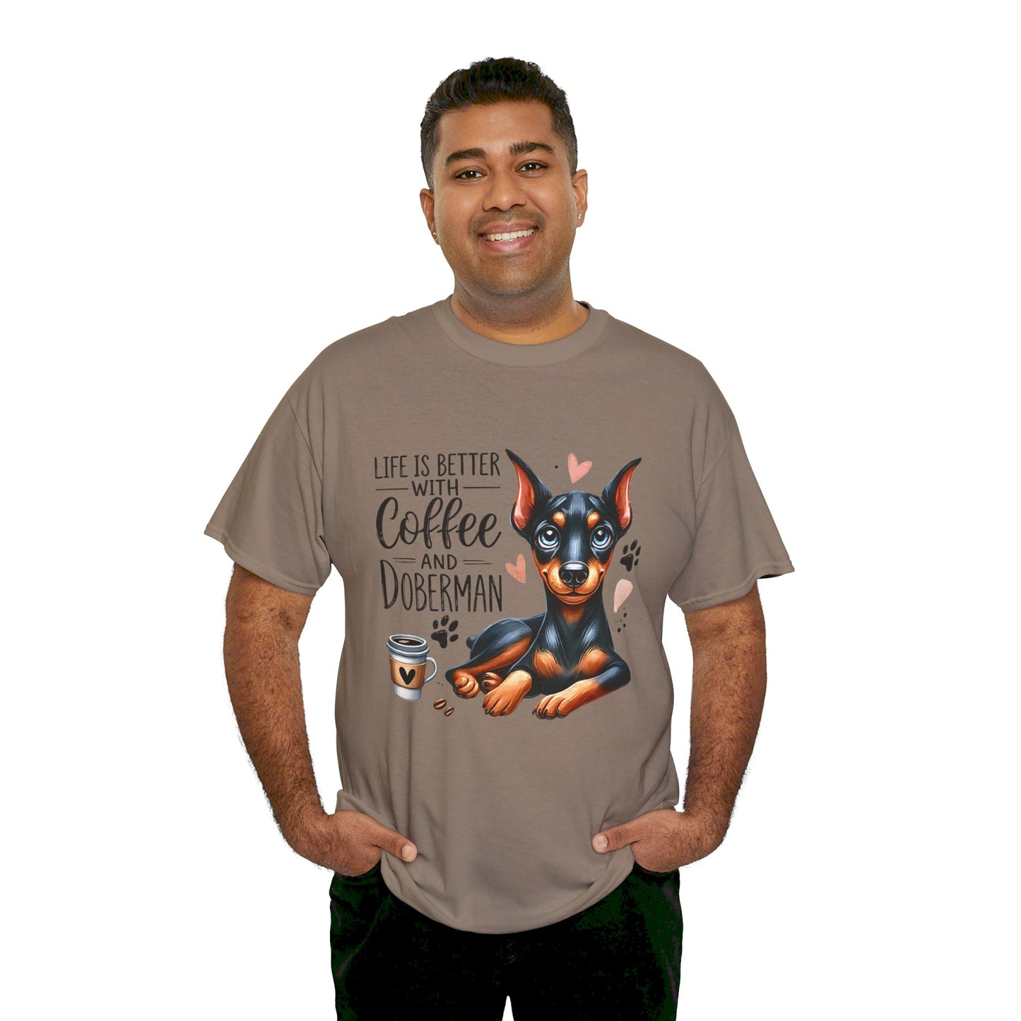 Life Is Better With Coffee And Doberman Unisex Heavy Cotton Tee