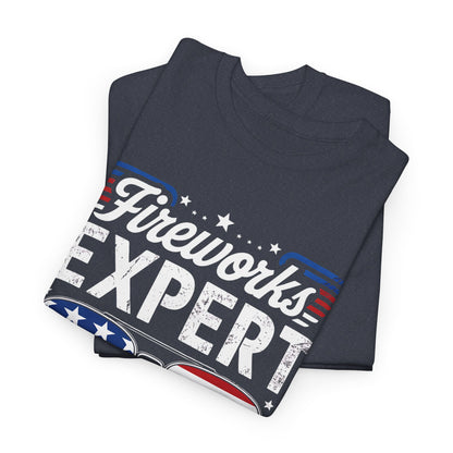 Fireworks Expert Unisex Heavy Cotton Tee, Patriotic July 4th Shirt, Summer BBQ T-shirt, Fun Independence Day Apparel, Casual Graphic Tee