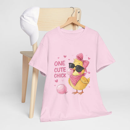 One Cute Chick Unisex Heavy Cotton Tee - Adorable Pink T-Shirt for Spring Celebrations