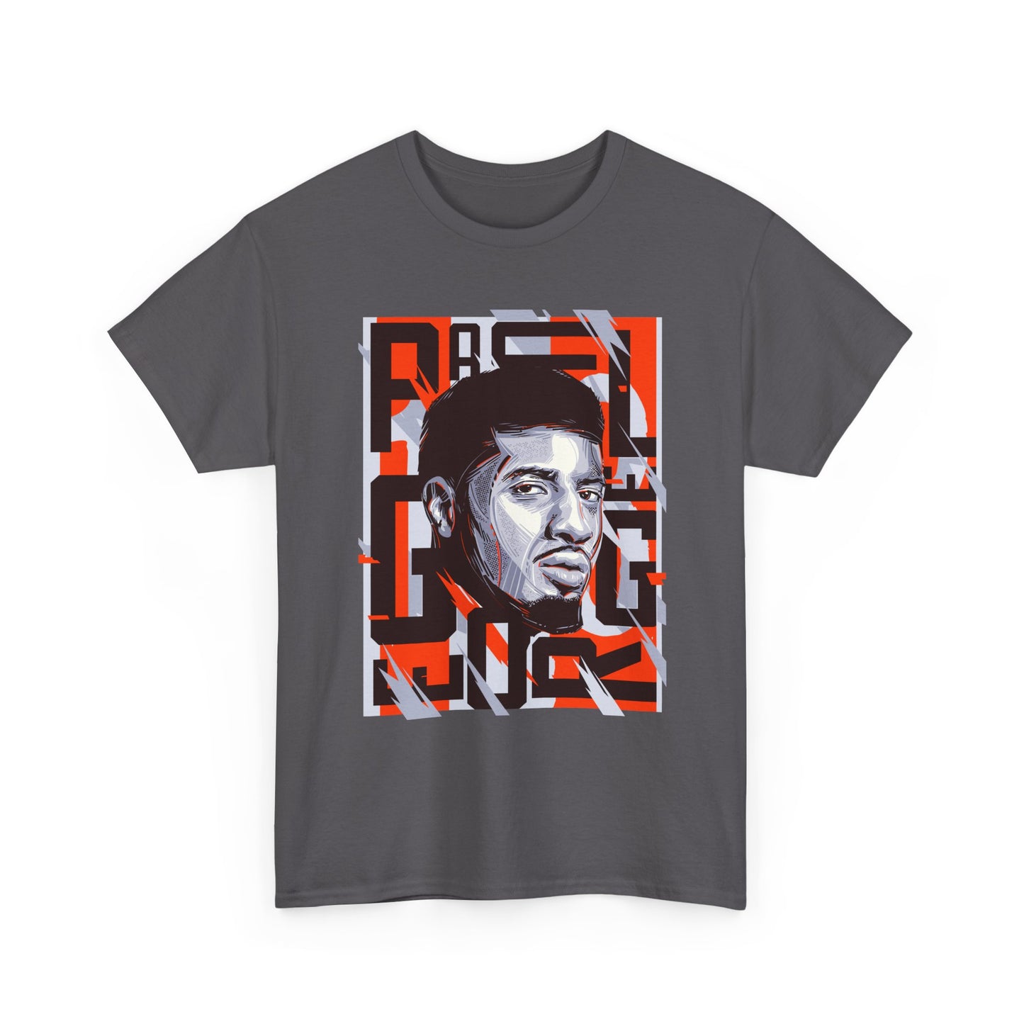 Paul George Graphic Portrait Tee — Bold Red & Gray Urban Portrait T‑Shirt