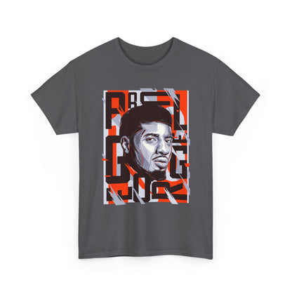 Paul George Graphic Portrait Tee — Bold Red & Gray Urban Portrait T‑Shirt