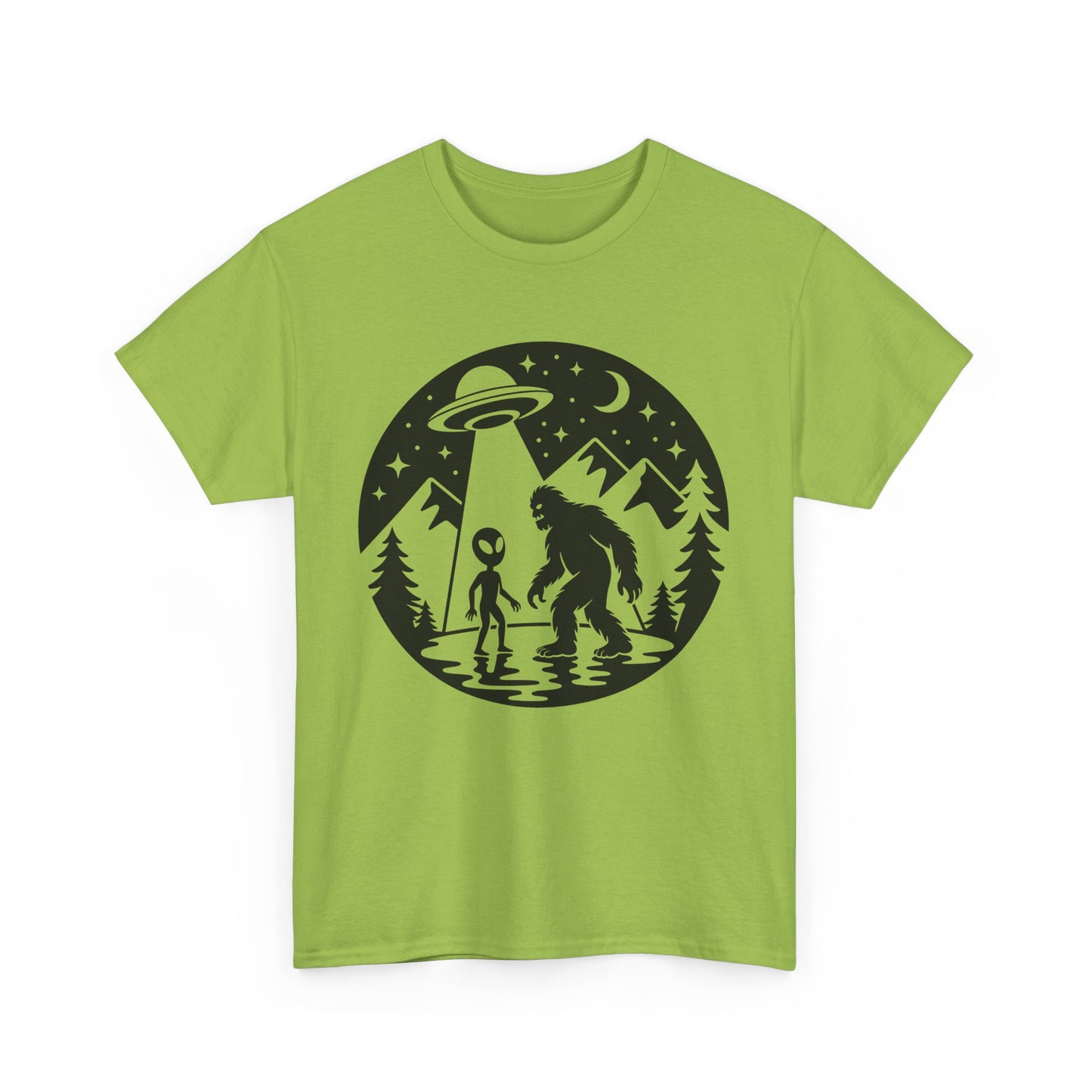 UFO & Bigfoot Adventure Tee - Unisex Cotton Shirt for Campers, Gift for UFO & Cryptid Lovers, Outdoorsy Apparel, Fun Alien Graphic T-Shirt