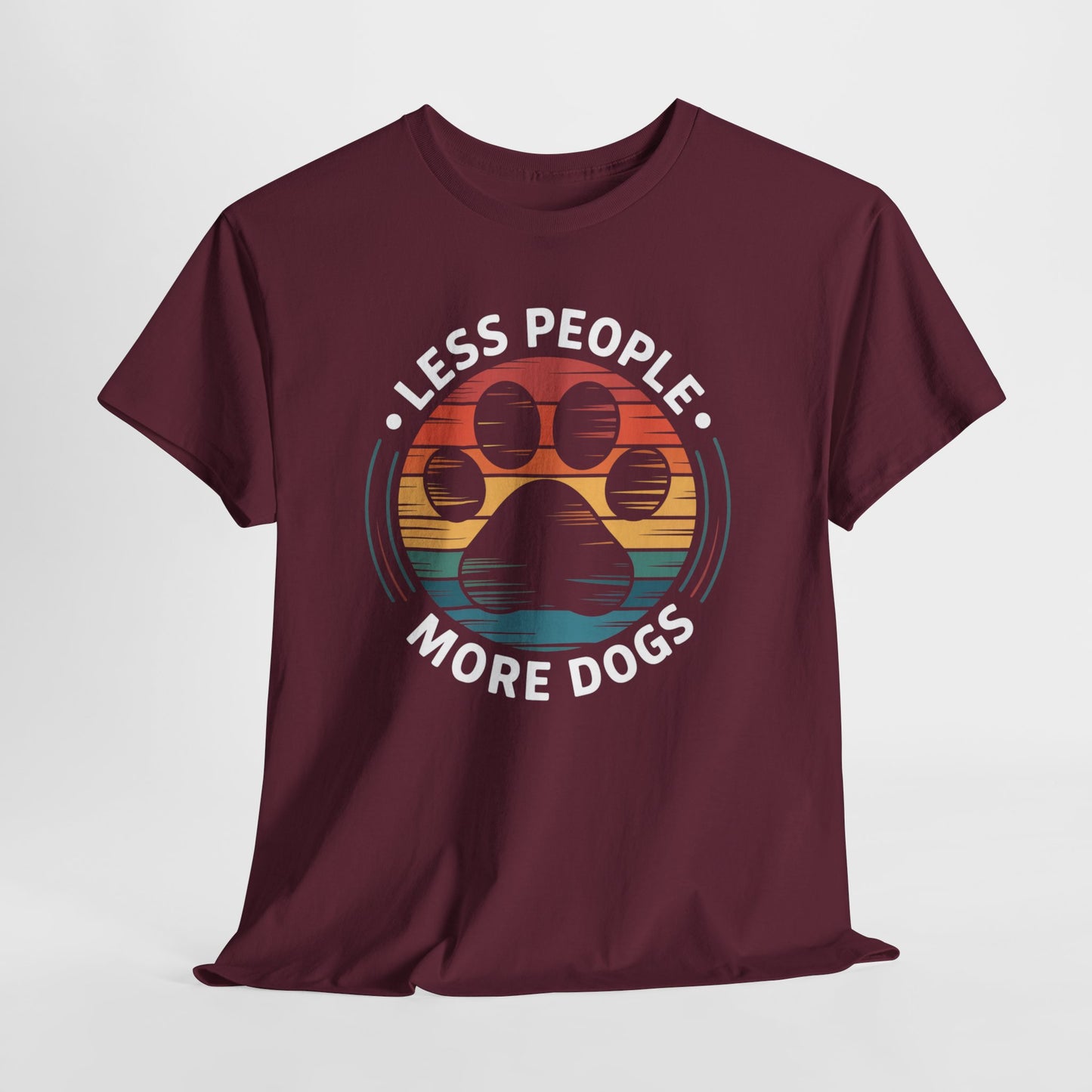 "Less People More Dogs" Retro Paw Graphic Tee T-Shirt