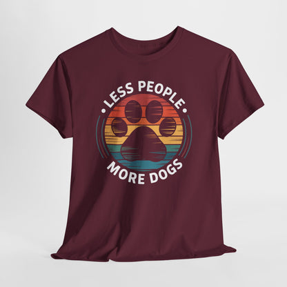 "Less People More Dogs" Retro Paw Graphic Tee T-Shirt