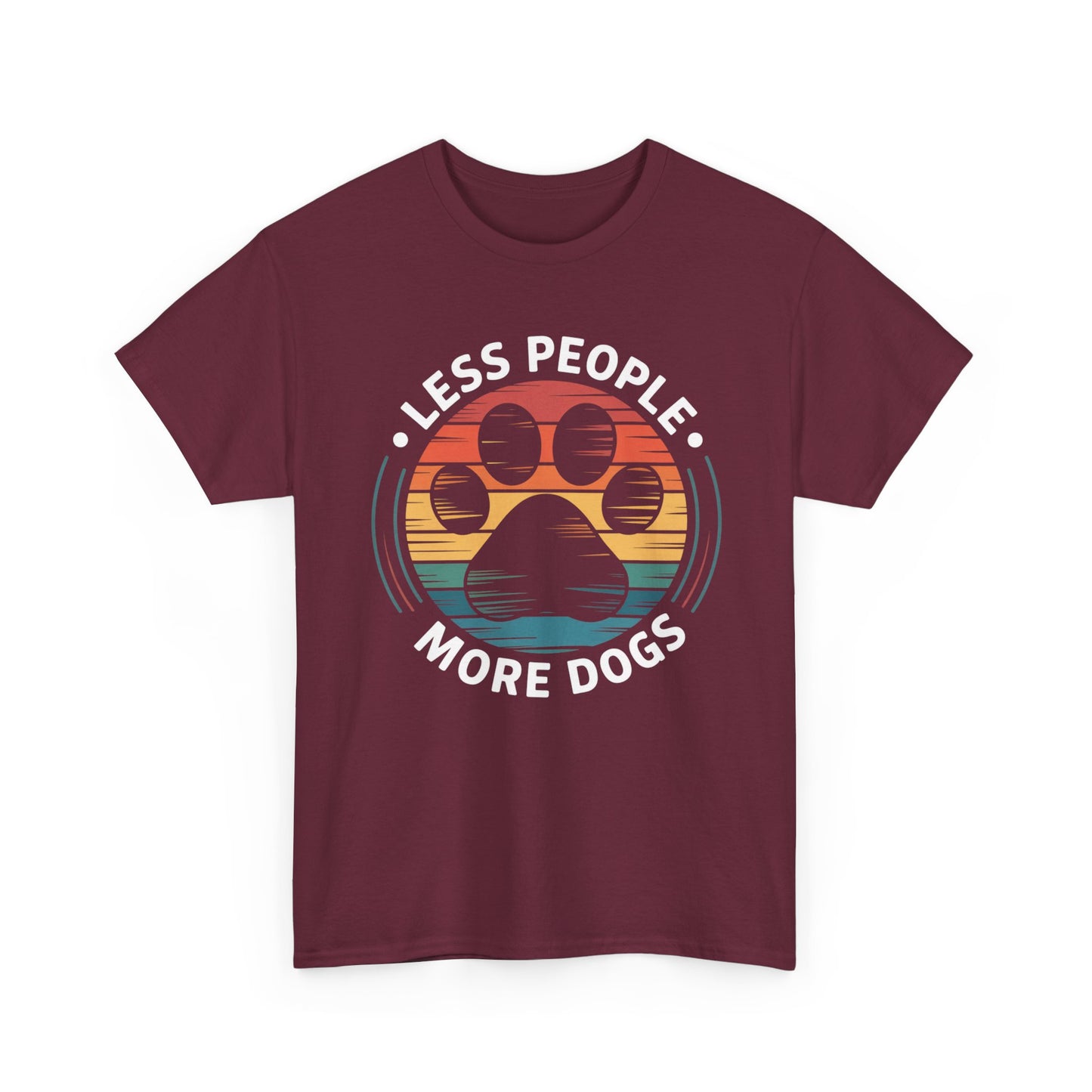 "Less People More Dogs" Retro Paw Graphic Tee T-Shirt