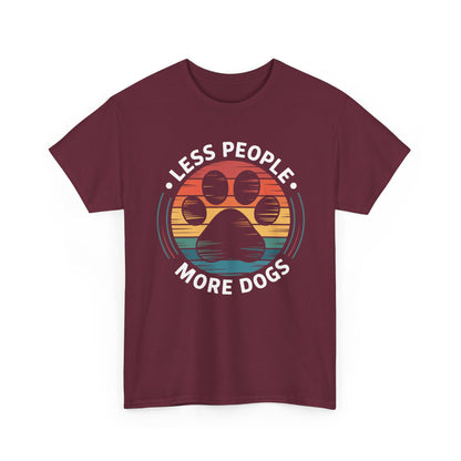 "Less People More Dogs" Retro Paw Graphic Tee T-Shirt